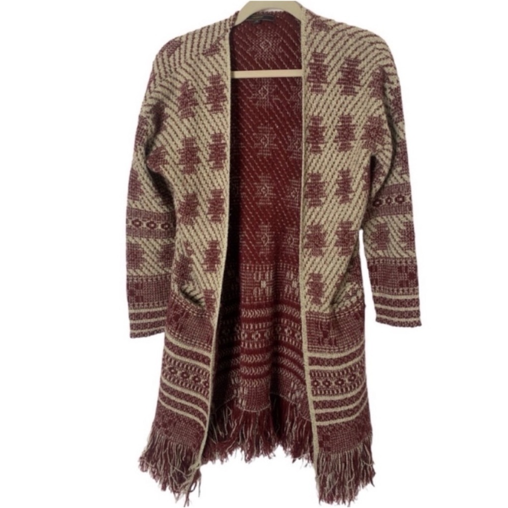 MaxSport Small Knit Fringe Bottom Open Front Boho Style Duster Cardigan